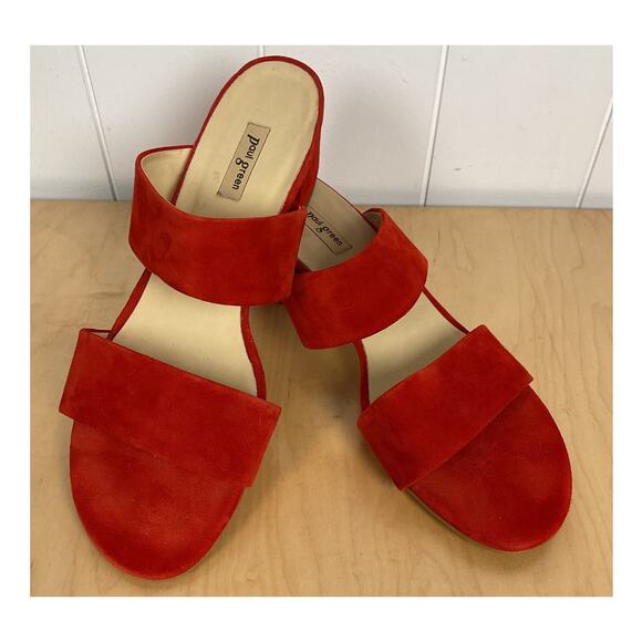 Paul Green Shoes - Paul Green Womens Red Suede Block Heel Slides 160279 Sandals Size 6.5 AU/8.5 US
